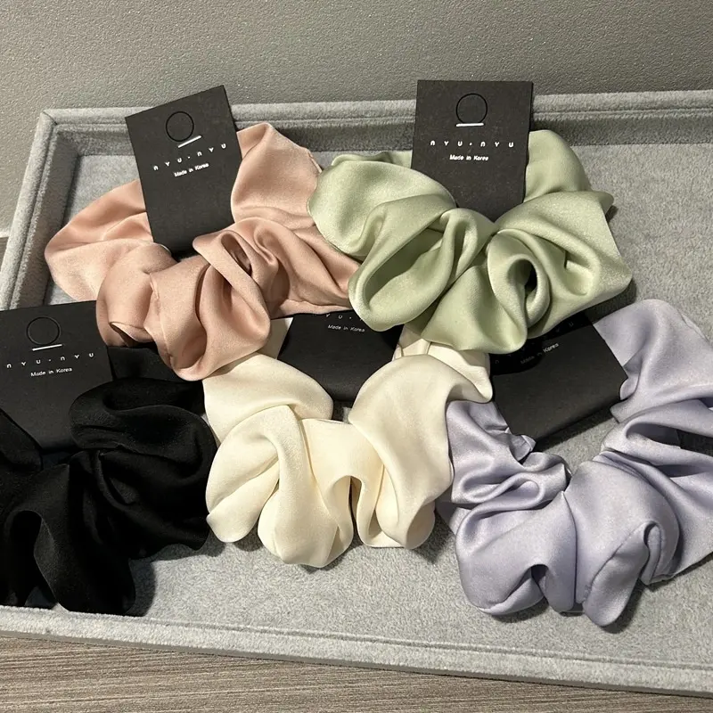 Fashion large scrunchies pure color silk hair band good elastic hair ties for girls