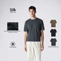 T-shirt Homme Slim Fit Style Old Money en Maille Coton-Lin Effet Deux Pièces Col Rond Manches Courtes Luxe Léger et Minimaliste