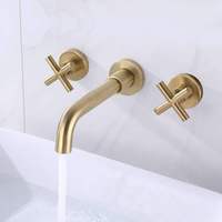 Robinet de lavabo mural de luxe moderne en laiton avec cartouche céramique, finition or brossé, double poignée, pour salle de bain, salon et salle de sport
