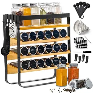 Morden phong cách 4 tầng bằng gỗ và kim loại có thể tháo rời countertop gia vị chai organizer gia vị giá