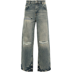 Pantalones Vaqueros de Mezclilla 100% Algodón para Hombre, Estilo Vintage, Personalizados, de Alta Calidad, Holgados, con Efecto Desgastado - Product Image 1