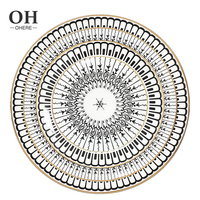 Assiette de présentation en céramique noire classique à motif géométrique en porcelaine fine, assiette ronde pour steak, décoration de mariage