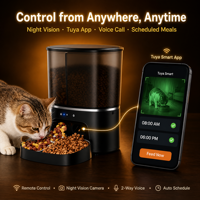 Distributeur intelligent de nourriture pour animaux Tuya WiFi à double gamelle, appel vocal, sortie de nourriture indépendante, anti-blocage, double poussoir, caméra, minuterie, étanche à l'humidité