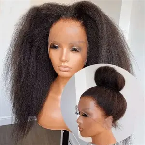 4C Kinky Edge 13x4 13x6 HD Lace Front Yaki Straight Human Hair Wigs For Black Women Cheap Yaki Frontal Wig