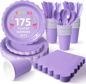 Ensemble d'assiettes, gobelets et serviettes en papier bleu bébé à bords festonnés - Fournitures de fête jetables pour anniversaire et baby shower - Product Image 4