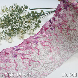 도매 다채로운 인쇄 얇은 명주 그물 19CM 빛나는 핑크 꽃 자수 탄성 스트레치 메쉬 레이스 트림 프랑스 의류 장식 - Product Image 3