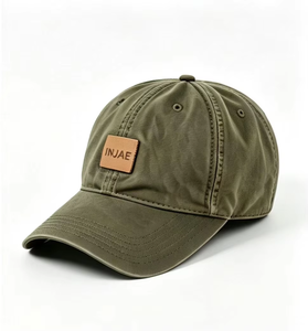 OEM Custom Trendy Vintage Baseball <b>Cap</b> Washed Cotton 5-Panel Leather Patch Unstructured Design Adjustable Metal Buckle Closure - Product Image 4