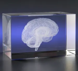 MH-ZZ068 K9 Crystal 3d Laser Glass Cube For Decoration With The Brain