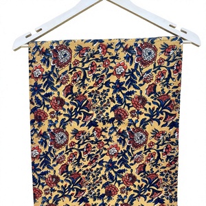 Mustard Hand Block Print Cotton Fabric Floral Botanical Indian Handmade Textile for Dress Kurti Shirt Home Deco - Product Image 1