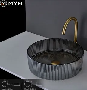 Meiyani 2024 neuestes Design buntes rundes gehärtetes Glas Waschbecken über kleines Kristall-Werkbecken