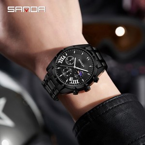 นาฬิกาควอตซ์ผู้ชาย Sanda 9014 รุ่นธุรกิจขนาดเล็ก สามเข็ม สายซิลิโคนและเหล็ก แฟชั่น กันน้ำ โครโนกราฟ เรืองแสง - Product Image 1