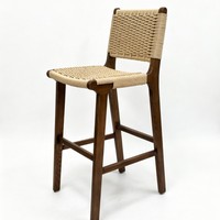 Tabouret de bar en bois de hêtre tressé à la corde, style vintage Wabi-Sabi, pour usage domestique et commercial, restaurants, comptoirs d'îlot, bureaux d'accueil