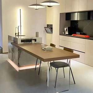 <b>High</b> End Solid Wood Modern Dining <b>Table</b> with Integrated Island and Retractable <b>Kitchen</b> Bar-Customizable Durable Waterproof - Product Image 1