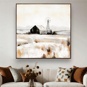 Cuadros Decorativos de Pared 100% Hechos a Mano, de Alta Calidad, Estilo <span class=keywords><strong>Vintage</strong></span>, Paisaje Campestre, Casa de Campo, Arte en Lienzo con Marco de <span class=keywords><strong>Madera</strong></span> - Product Image 2