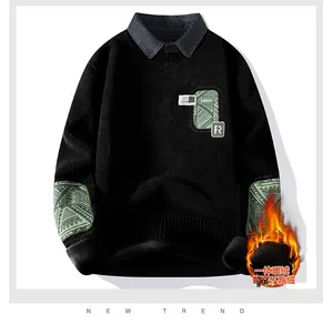 Nuovo Maglione Autunnale da Uomo 2025 Antirughe in Due Pezzi, <span class=keywords><strong>Poliestere</strong></span> e Spandex, Pullover in Maglia con Fodera in Pile e Imbottitura in Pile - Product Image 2