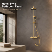 Système de douche thermostatique mural en or brossé, ensemble de douche à effet pluie 3 fonctions, douche à main moderne pour salle de bain