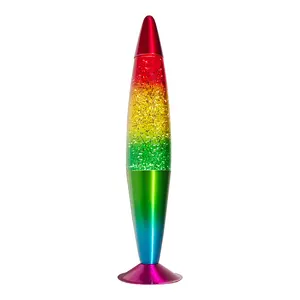 Elektrische 220 V 25 W Aluminium Oranje Rood Geel Groen Roze Kleurrijke Buis Tafel Top 16 "Groothandel Nieuwe Regenboog glitter Lava Lamp