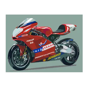 Diy Oil Painting Enthusiasts Hand Painted Red Motorcycle Enthusiast Posters And Prints Home Decor Unique Gift