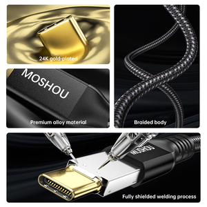 Câble MOSHOU <span class=keywords><strong>USB</strong></span> C vers C 240W, transfert de données 40 Gbps, chargeur Type-C, cordon de charge rapide <span class=keywords><strong>USB</strong></span>-C, 8K UHD pour MacBook Pro OEM - Product Image 4