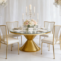 Table de banquet élégante en acier inoxydable avec plateau en verre doré pour mariage de luxe - Vente flash