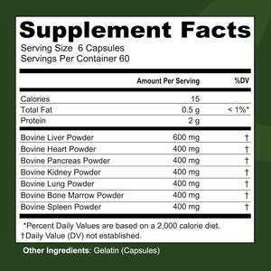 Suplemento de Órganos de Res, Alimentada con Pasto, Complejo de 7 Órganos para Adultos, Mejora la Densidad Ósea, Hígado, Corazón, Pancreas, Riñón, Pulmón, Médula Ósea - Product Image 2