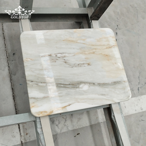 Goldtop Stone Wholesale Polished Finish Different Shapes Calacatta Gold <b>Marble</b> Table <b>Tops</b> for Dinning Room or Coffee Use OEM - Product Image 2