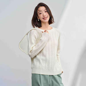 Venta al por mayor de las mujeres de encargo Anti-Pilling suéter cuello redondo de ajuste Regular impreso Cable Knit 350g - Product Image 6