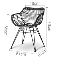 Modern Siyah Sentetik PE Rattan Yemek Sandalyesi Dış Mekan Bahçe Hasır Koltuk Cafe Restoran Metal Ayaklı Toptan