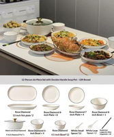 Service de vaisselle en céramique blanche, motif losanges en relief, bord noir, assiettes et bols, résistant à la chaleur, passe au lave-vaisselle, pour la salle à manger domestique
