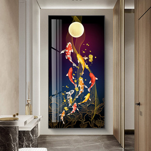 Decoración <span class=keywords><strong>de</strong></span> entrada <span class=keywords><strong>de</strong></span> lujo porcelana <span class=keywords><strong>de</strong></span> cristal vertical con <span class=keywords><strong>diamantes</strong></span> 5d koi Fish cuadro sobre lienzo para pared - Product Image 5