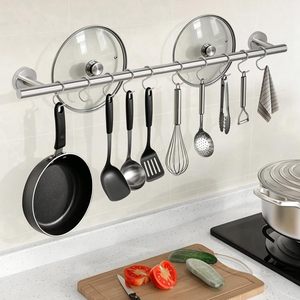 Crochets de cuisine en acier inoxydable 304, barre de suspension sans perçage pour ustensiles, support mural multifonctionnel pour couteaux et couvercles - Product Image 1