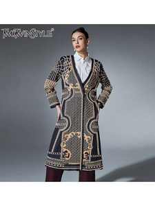 TWOTWINSTYLE Trench Designer <span class=keywords><strong>con</strong></span> Perle e Colori Contrastanti per Donne, Collo a V, Manica Lunga, Cappotto Elegante Formale, Abbigliamento Femminile alla Moda, Novità - Product Image 1