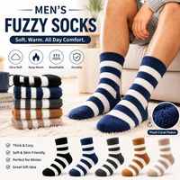 Chaussettes d'hiver épaisses mi-mollet en polaire corail rayées décontractées pour hommes grandes tailles, idéales pour la maison et garder les pieds au chaud