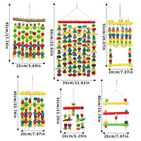 Jouet interactif pour oiseaux : Décoration de cage suspendue en rotin style cascade, blocs de bois et boules, pour grimper et mâcher