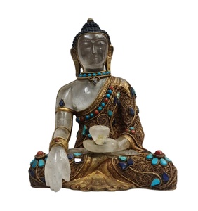 Estatua India envejecida de Nepal, escultura, estatuilla, cristal, cuarzo, medicina, Buda, filigrana dorada, acabado de latón, Metal, decoración del hogar, Nepal - Product Image 4