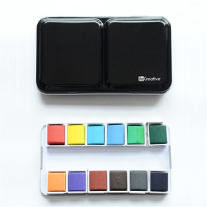 Ensemble de 12 demi-moules de peintures aquarelles colorées avec étui à palettes en métal coloré pour peinture sur papier et toile - Product Image 3