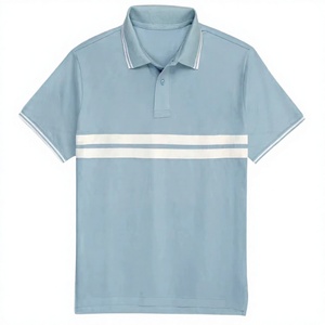 Chemise boutonnée à manches courtes pour homme, bleu clair uni, avec logo sur le devant, décontractée, tricotée, 100% coton, 220g, séchage rapide - Product Image 1