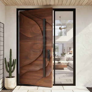 Porte di Sicurezza Moderne Personalizzate per Casa, Porte Esterne in <span class=keywords><strong>Legno</strong></span> Massiccio con Perno Girevole per Ingresso Principale - Product Image 6