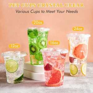 Fuling Plastics OEM Brand Disposable Eco-Friendly 12oz Clear PET Milkshake <b>Cups</b> Custom Logo Printing <b>Lids</b> for Slush Ice - Product Image 4