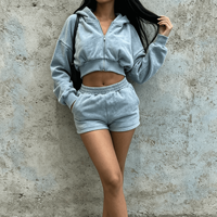 Ensemble deux pièces personnalisé avec logo pour femmes, veste courte et short, vêtements streetwear pour femmes