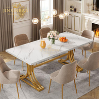 Table à manger rectangulaire moderne en marbre avec pieds géométriques en métal, grande table de cuisine pour 4-6 personnes, mobilier de salle à manger