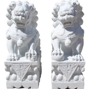 Estátua de pedra de mármore para cães, escultura de pedra de mármore estilo chinês