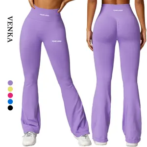 Calça esportiva feminina de cintura alta com logotipo personalizado, calça elástica sem costura para emagrecer, cor sólida, fitness para academia, leggings para ioga e meninas