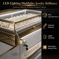 Vitrine d'exposition de bijoux LED personnalisée en verre trempé et acier inoxydable, verrouillable, pour comptoir de boutique de détail