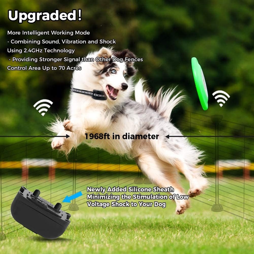 AISI Wireless Dog Fence Electronic Pet Training Collar - Dual Adjustable Range Control 100-990 ft -