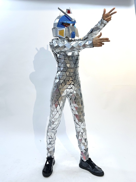 Futuristic Cyber Mirror Bodysuit, Handmade Metallic Reflective Performance Outfit for DJ Shows & Nightclubs