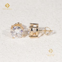 Pendientes de Oro Amarillo de 10k con Incrustaciones de Diamantes Simulados, Estilo Hip Hop, para Raperos, con 4 Garras, Tipo Moissanita