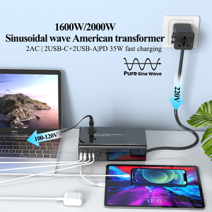 <span class=keywords><strong>Convertisseur</strong></span> de voyage Foxcan à onde sinusoïdale 1600W avec adaptateur USB pour appareil photo, multiprise 220V/110V, <span class=keywords><strong>convertisseur</strong></span> abaisseur tout-en-un - Product Image 3