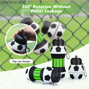 Botella de Agua Plegable de Silicona con Mosquetón, Taza Deportiva para Exteriores Resistente a Caídas y Fugas, Estilo Fútbol Blanco y Negro - Product Image 5