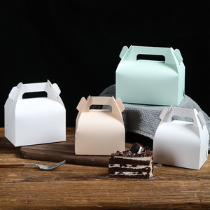 Mini Cake <b>Box</b> Paperboard Rectangle With Handle For Dessert Packaging White Card Color Food Grade Portable Gift <b>Box</b> - Product Image 1